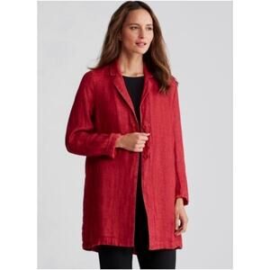 Eileen Fisher Red Serno Organic Linen Doubleweave Long Jacket Size Large